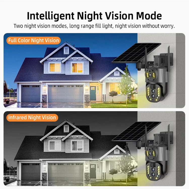18000mAh Solar Panel 4G Outdoor Security Camera 3MP*3 Lens 10X Zoom Two-Way Audio Cloud Storage 8W CMOS Sensor Wide Night Vision
