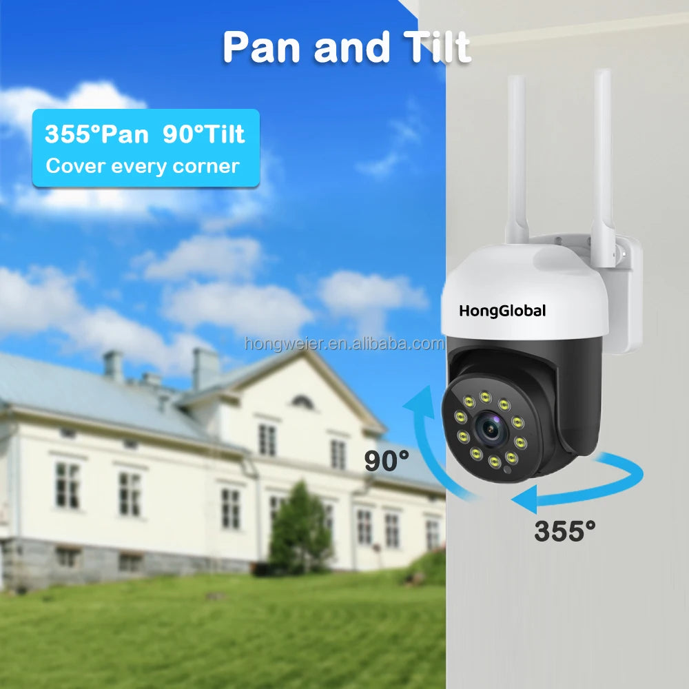 HongGlobal 3MP Smart Monitor Wireless Video Surveillance Outdoor IP PTZ Camera 360 Degree Tuya WiFi CCTV Home Security Camera