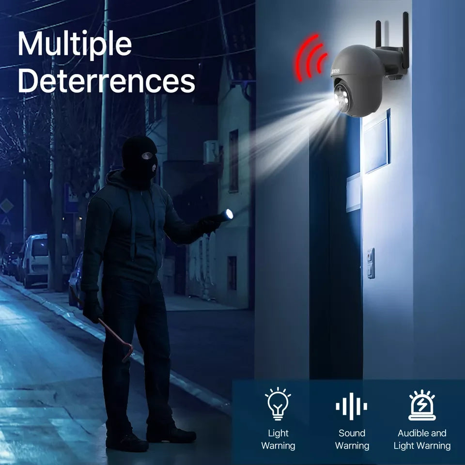 ANRAN 2K Wireless Solar Camera Outdoor,Home Security Camera WiFi,PTZ 360° View,PIR Human Detection,IP65 Waterproof,2 Way Audio