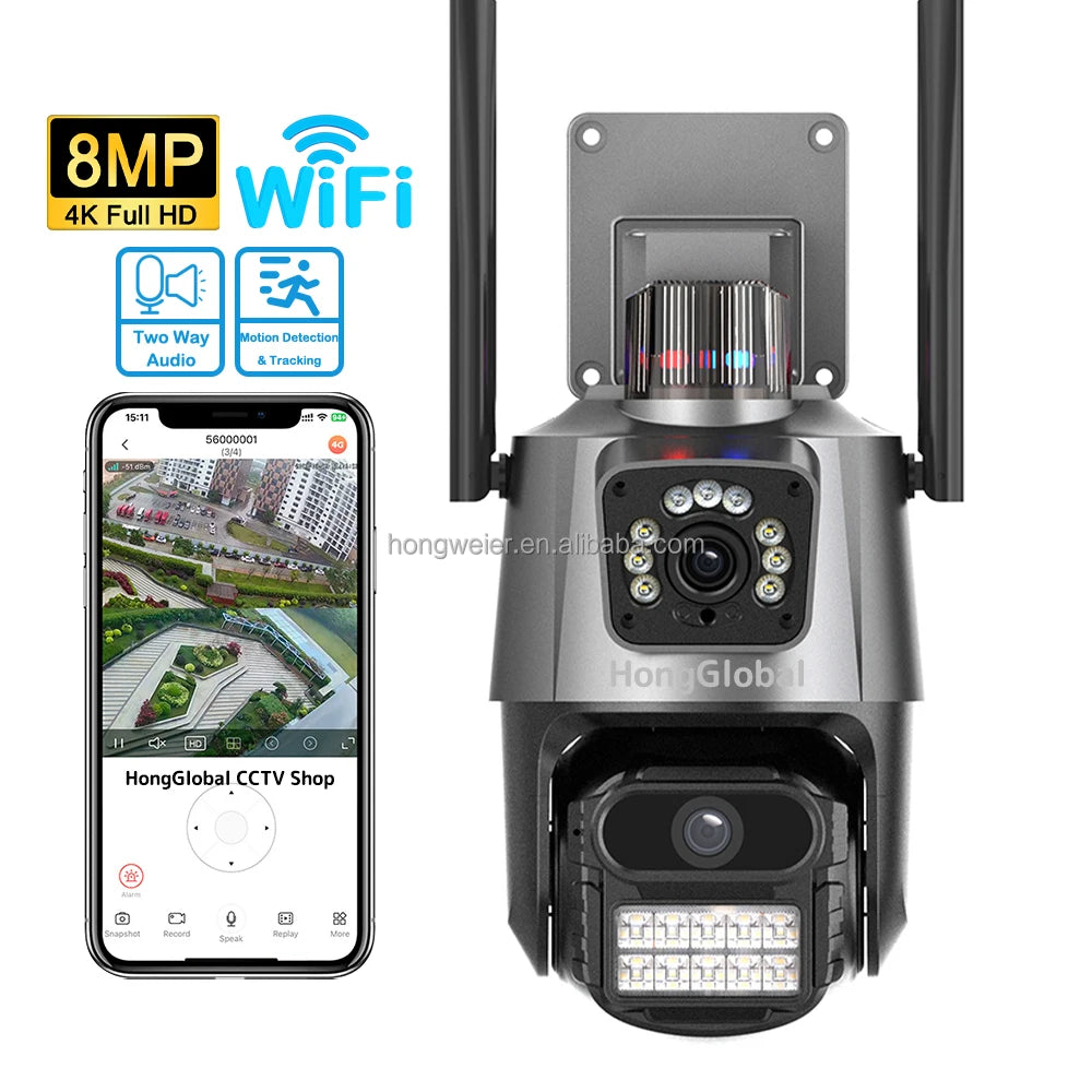 HongGlobal 8MP 360 Smart PTZ IP Surveillance Camera V380 Pro Dual Lens Video 4K WiFi Wireless Network Home Security CCTV Camera