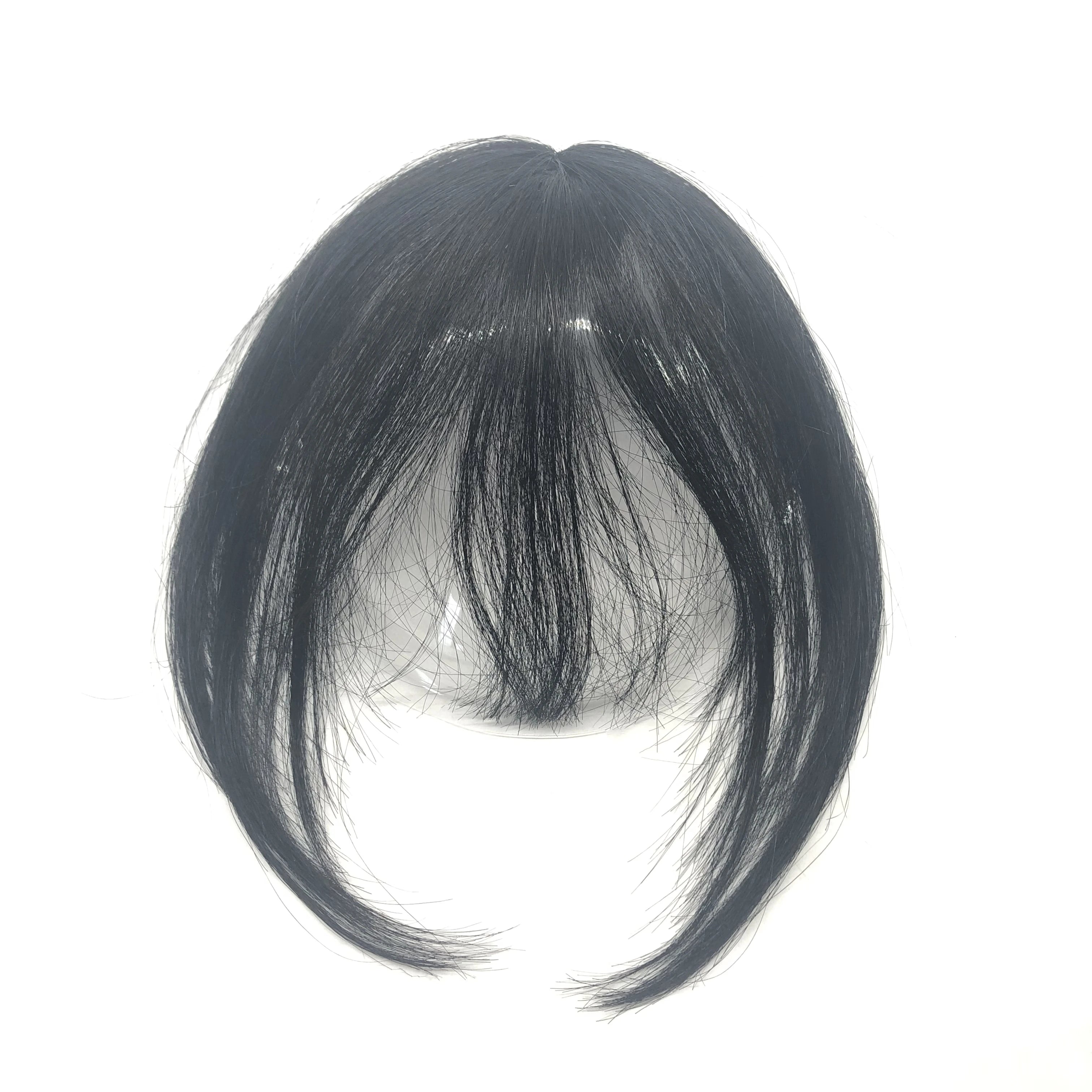 SS LONGFOR 8 Inch 3x4 Women's Hair Extensions 1 Clip in 3D 3D Bangs with Fringes Black Color Human Hair Topper