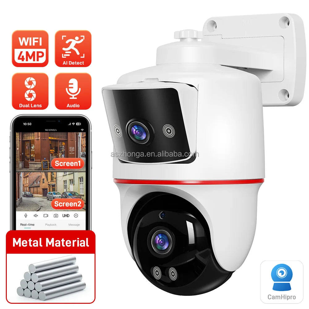 Smart Home Security System IP Security Wireless Wifi CCTV 4MP Camera Dual Lens Screen Display Flash Lights Mini Network Camera
