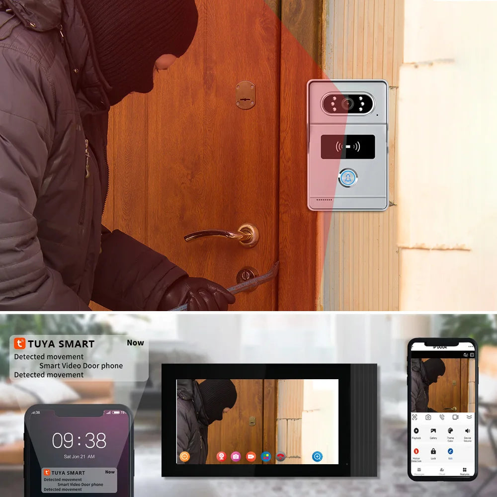 Two-Way Intercom for Mobile App Home Security 7-Inch Screen Video Door Phone with Video Recording Capability