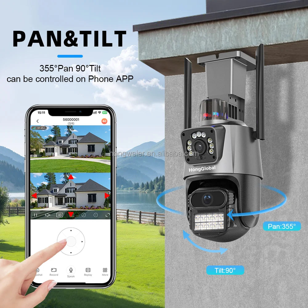 HongGlobal 8MP 360 Smart PTZ IP Surveillance Camera V380 Pro Dual Lens Video 4K WiFi Wireless Network Home Security CCTV Camera