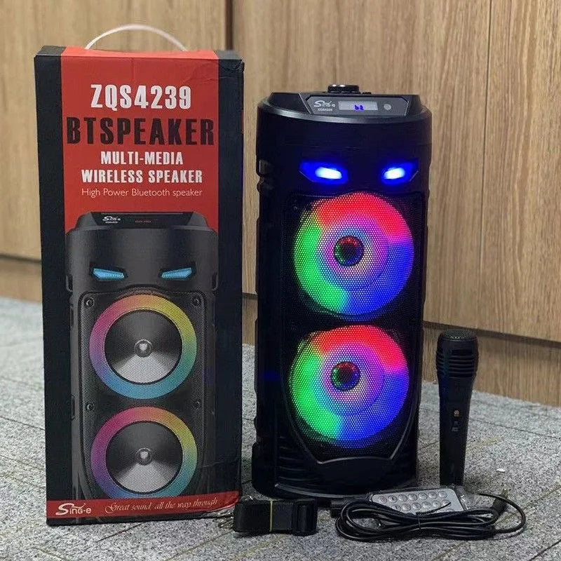 Cross-Border Zqs4239 Dual 4inch Multifunctional Subwoofer Portable Outdoor for Battery RGB LED Speaker Mobile Square