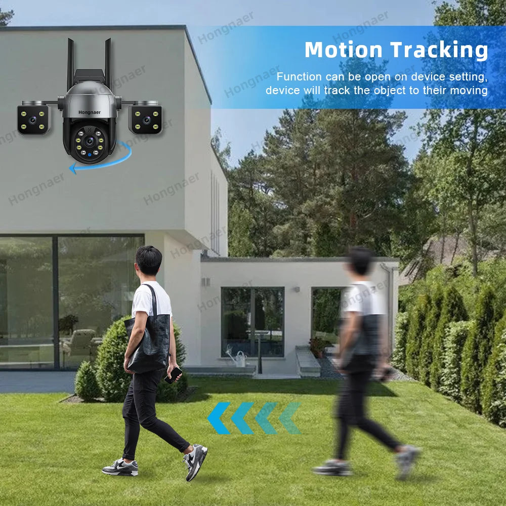 Hongnaer 8MP 3 Screens WiFi Smart Outdoor Wireless PTZ IP Camera Hopeway 3 Lens 4K Video 360 WiFi CCTV Home Security Camera
