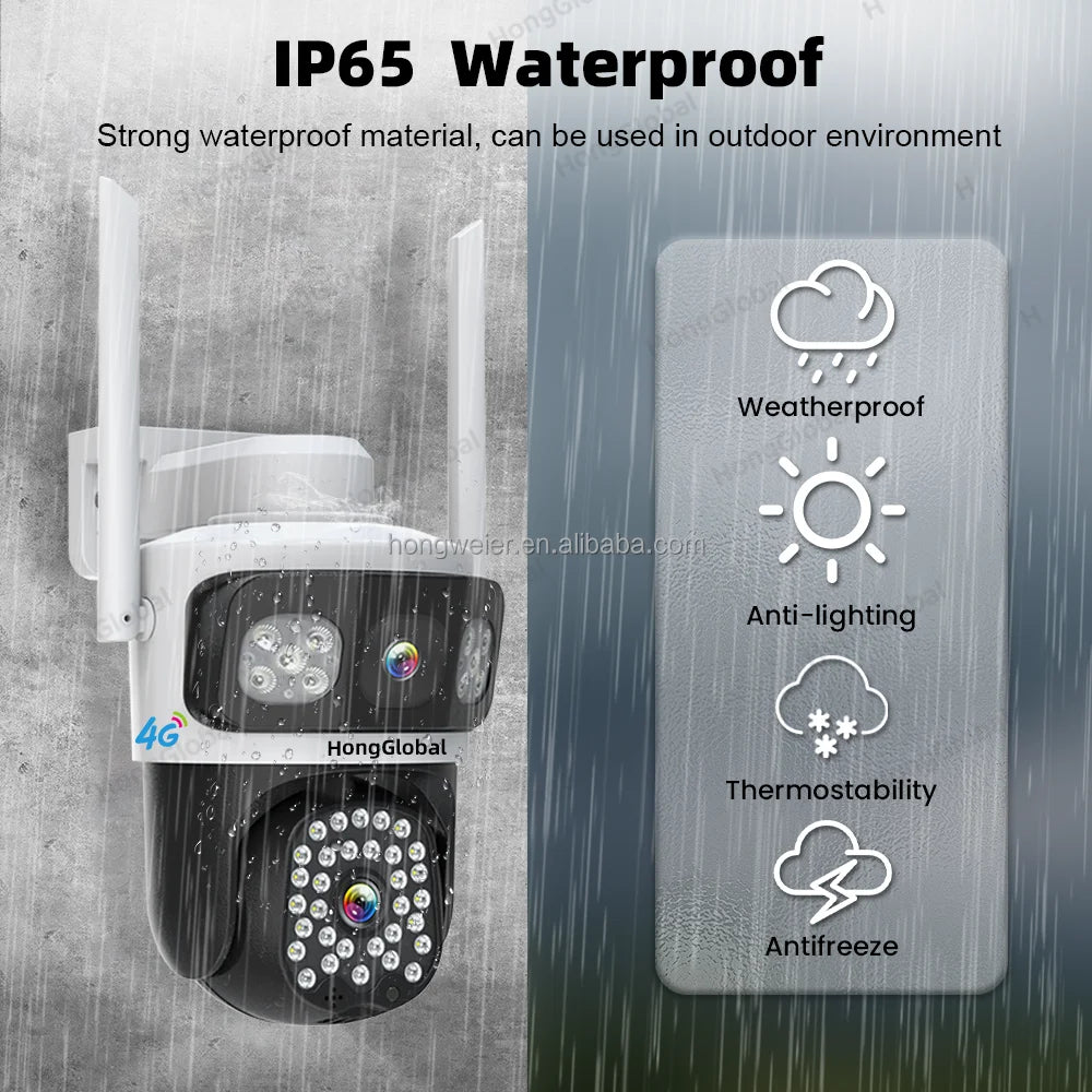 HongGlobal 8MP 4G LTE 3 Screen Surveil Home Smart Camera Eseecloud Dual Lens 4K Home Security 4G Sim Card CCTV Wireless Camera