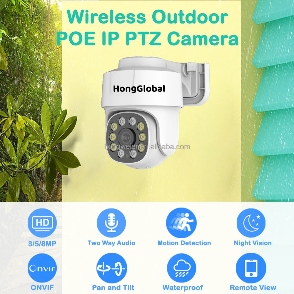 HongGlobal 5MP Monitor Indoor Smart Video POE IP PTZ Camera POE 360 Degree Wireless Surveil CCTV Network Home Security Camera