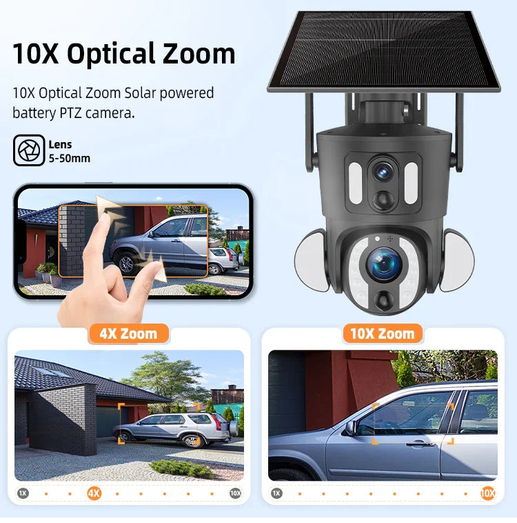 6MP Ubox 4G Dual Lens 10X Optical Zoom Solar Low Powered Cctv Camera Home Security Surveillance& Ip Cameras Connected to Mobile