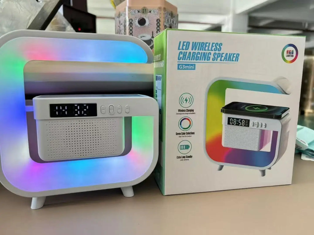 BT G3 Mini Speaker Night Light Multi Functional with Alarm Clock Speaker Led Wireless Charger Speakers
