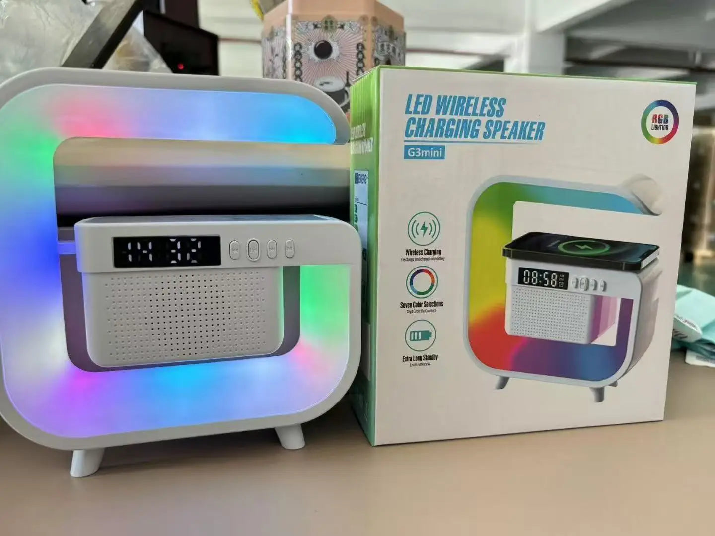 BT G3 Mini Speaker Night Light Multi Functional with Alarm Clock Speaker Led Wireless Charger Speakers