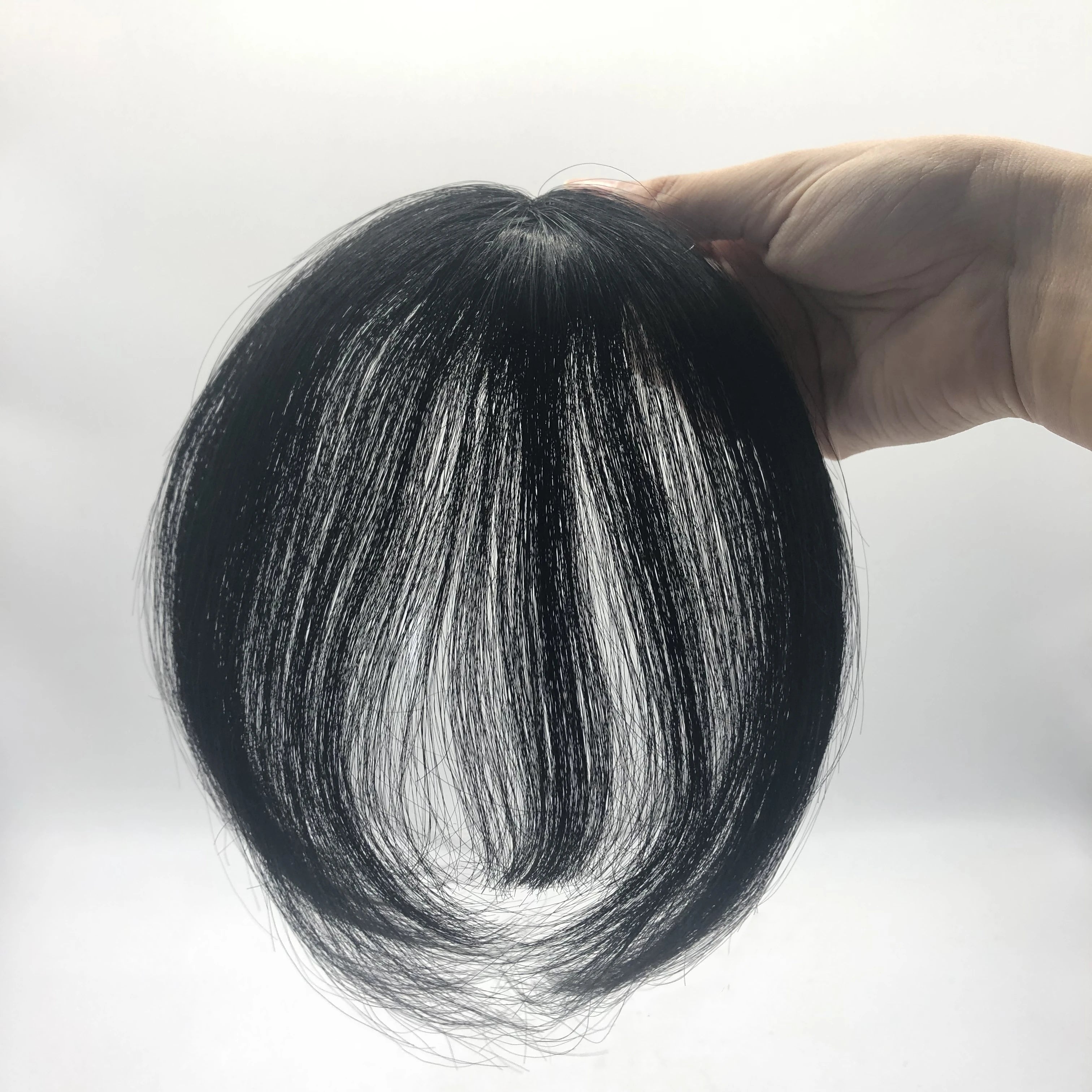 SS LONGFOR 8 Inch 3x4 Women's Hair Extensions 1 Clip in 3D 3D Bangs with Fringes Black Color Human Hair Topper