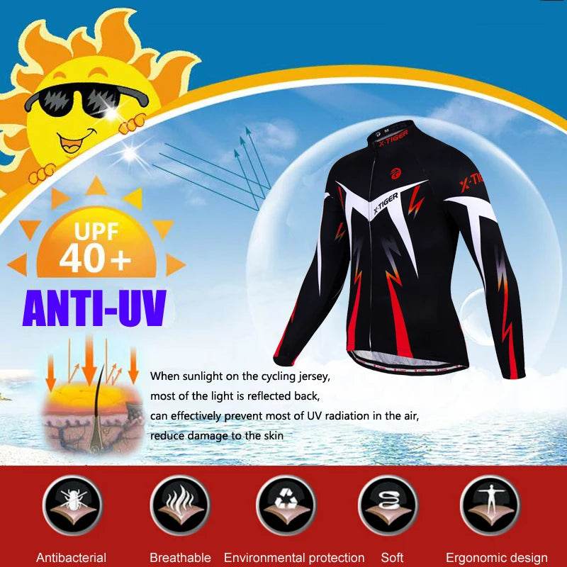 X-TIGER Autumn Cycling Jerseys Bike Long Sleeve MTB Bicycle Cycling Clothing Outdoors Sportswear MTB Mens Cycling Clothes