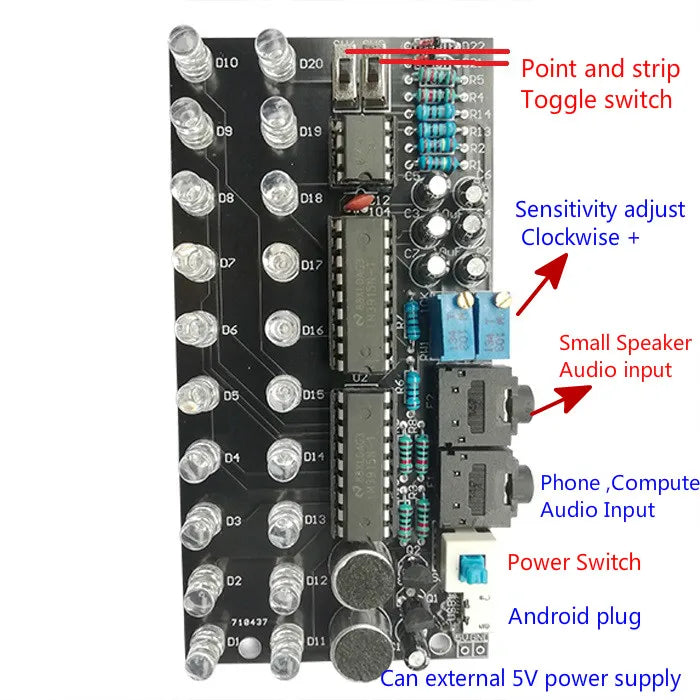 GHXAMP LM3915 Dual Channel 10 audio level indicator Kits MP3 PC Phone Speaker Music Spectrum With voice-activated