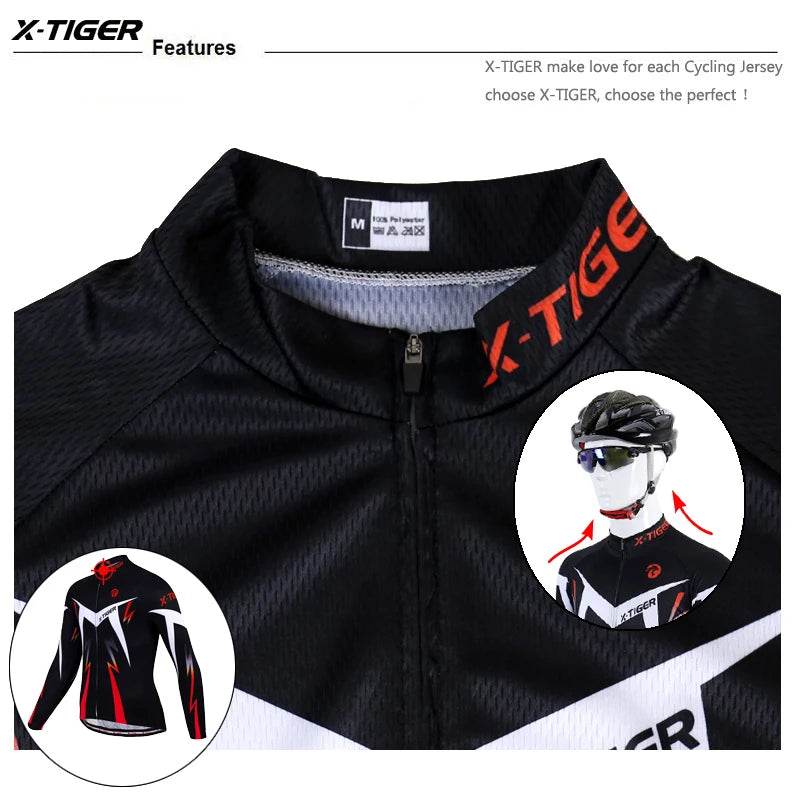 X-TIGER Autumn Cycling Jerseys Bike Long Sleeve MTB Bicycle Cycling Clothing Outdoors Sportswear MTB Mens Cycling Clothes