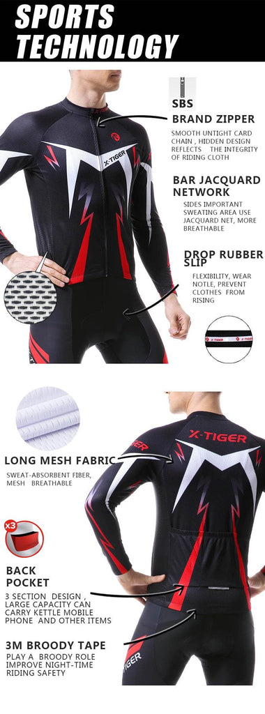 X-TIGER Autumn Cycling Jerseys Bike Long Sleeve MTB Bicycle Cycling Clothing Outdoors Sportswear MTB Mens Cycling Clothes