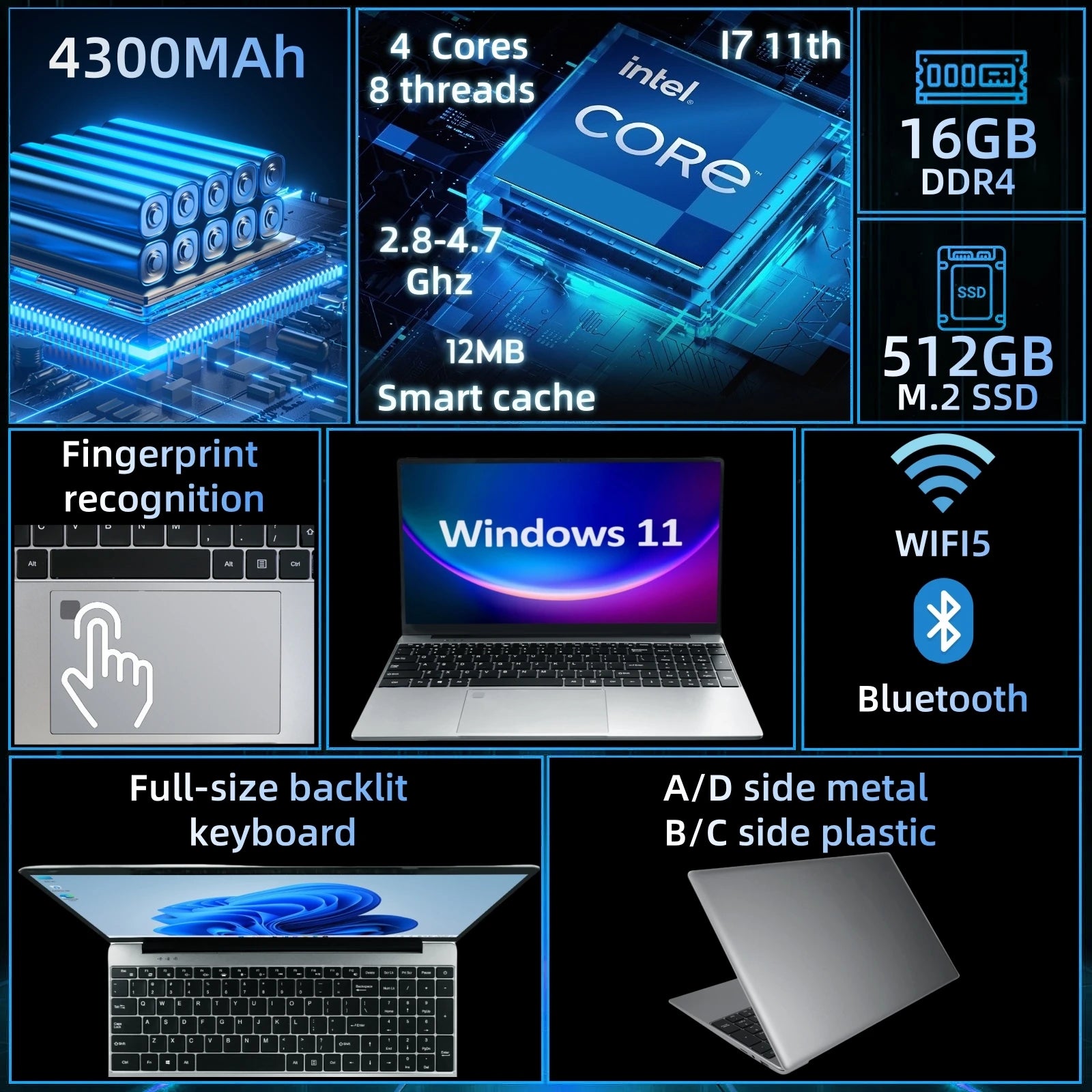 2025 New 15.6 Inch Intel Core I7 1165G7 16GB RAM 512GB 1TB SSD Windows11 Portable Business Laptop New for Personal Use