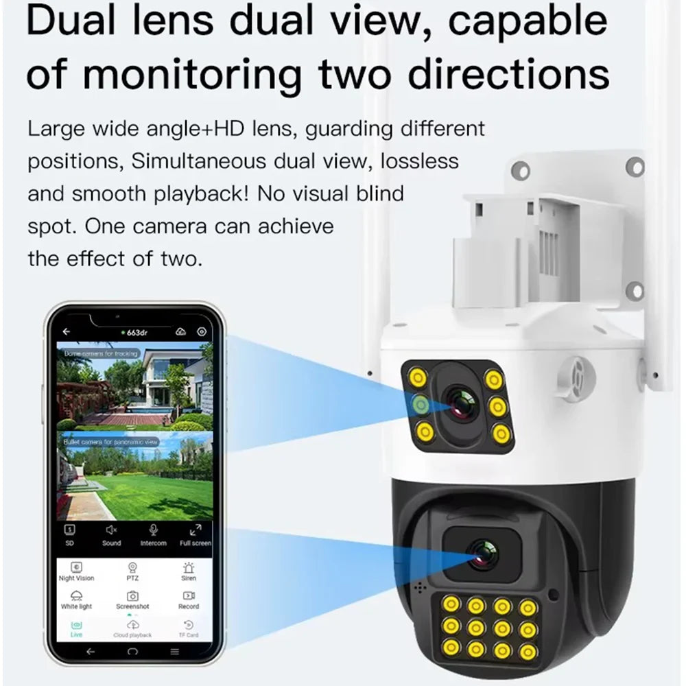 1080P HD 6MP Night Vision Home Security 4G Solar CCTV Camera Smart Auto Tracking Dual-Lens Cloud Storage Outdoor IP66 Camera