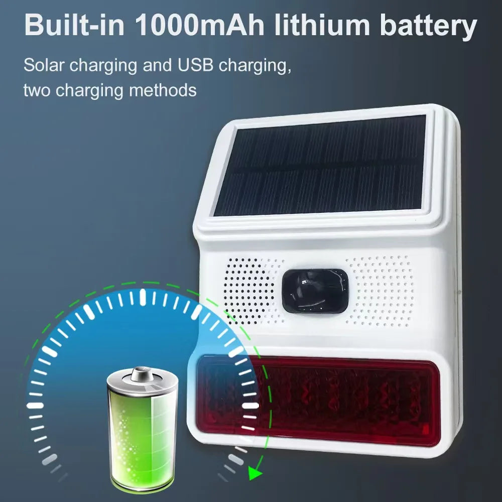 2025 New Arriving Wireless 433mhz Solar Siren for Home Security Outdoor Use Support Charge by Solar Power with RF Function