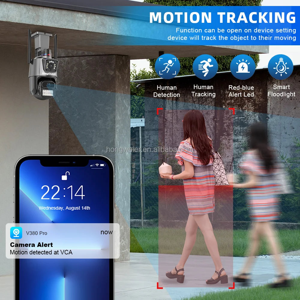 HongGlobal 8MP 360 Smart PTZ IP Surveillance Camera V380 Pro Dual Lens Video 4K WiFi Wireless Network Home Security CCTV Camera