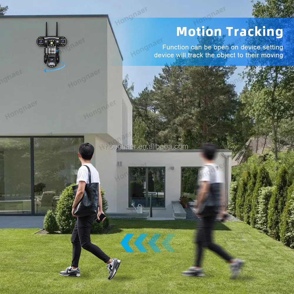 Hongnaer 6MP Outdoor 4G 3 Video Surveil Wireless CCTV IP Camera 3 Lens V380 Pro 360 PTZ 4G Sim Card Network Home Security Camera