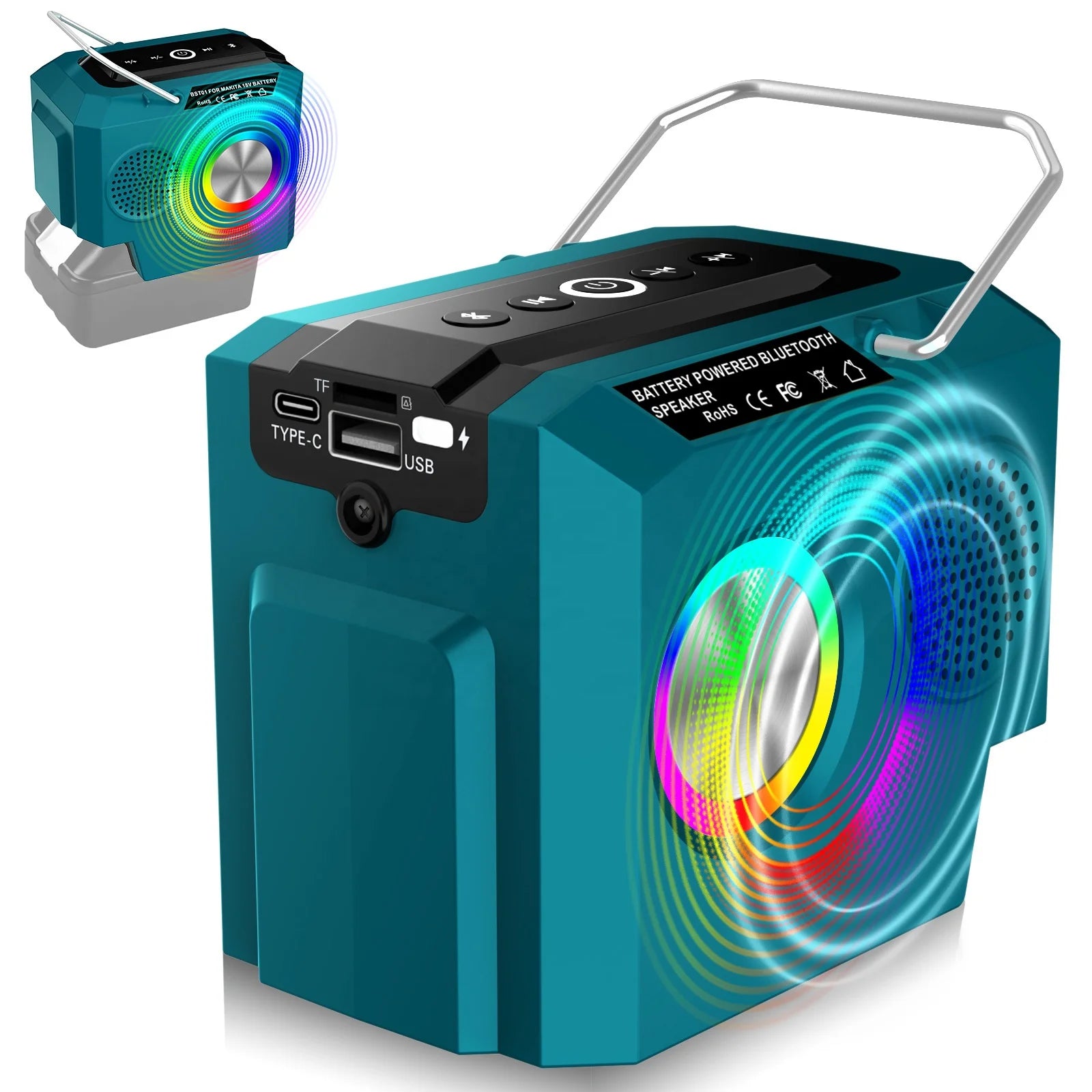 Portable Cordless Bluetooth Speaker Fit for Makita 18v Battery Small Speaker Wireless With HD Sound for Jobsites Home and Party