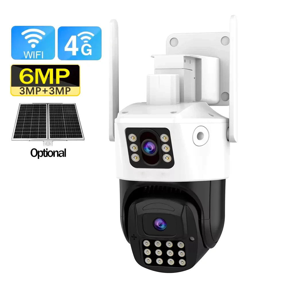 1080P HD 6MP Night Vision Home Security 4G Solar CCTV Camera Smart Auto Tracking Dual-Lens Cloud Storage Outdoor IP66 Camera