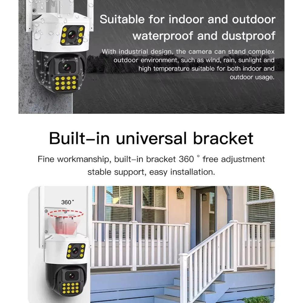 1080P HD 6MP Night Vision Home Security 4G Solar CCTV Camera Smart Auto Tracking Dual-Lens Cloud Storage Outdoor IP66 Camera