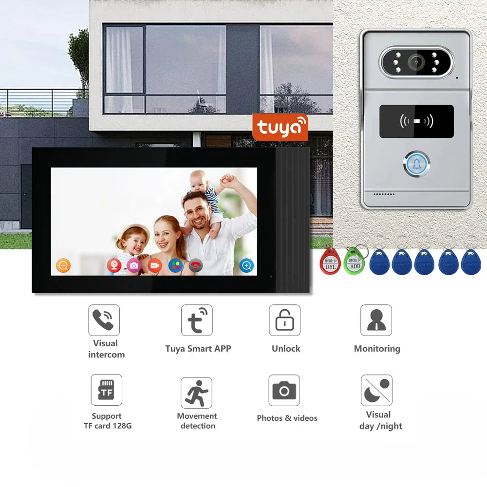 Two-Way Intercom for Mobile App Home Security 7-Inch Screen Video Door Phone with Video Recording Capability