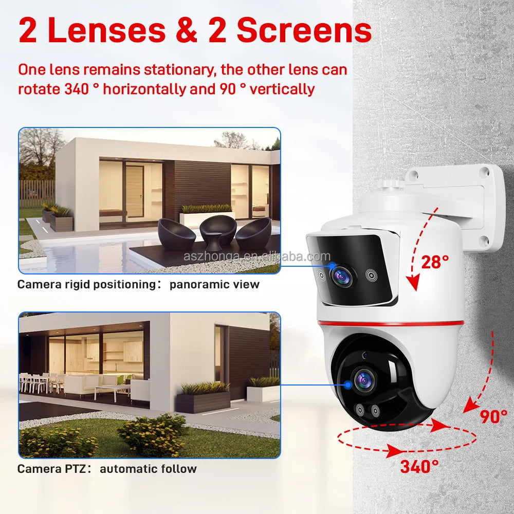 Smart Home Security System IP Security Wireless Wifi CCTV 4MP Camera Dual Lens Screen Display Flash Lights Mini Network Camera