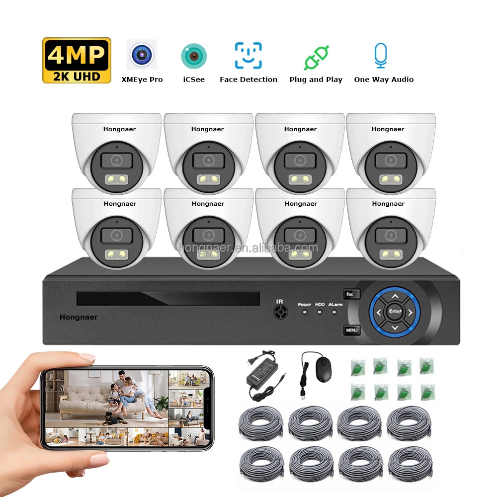 Hongnaer 4MP Indoor 8 Channel NVR IP Network Video Recorder Home Security Camera Surveil System POE Wireless CCTV Camera System