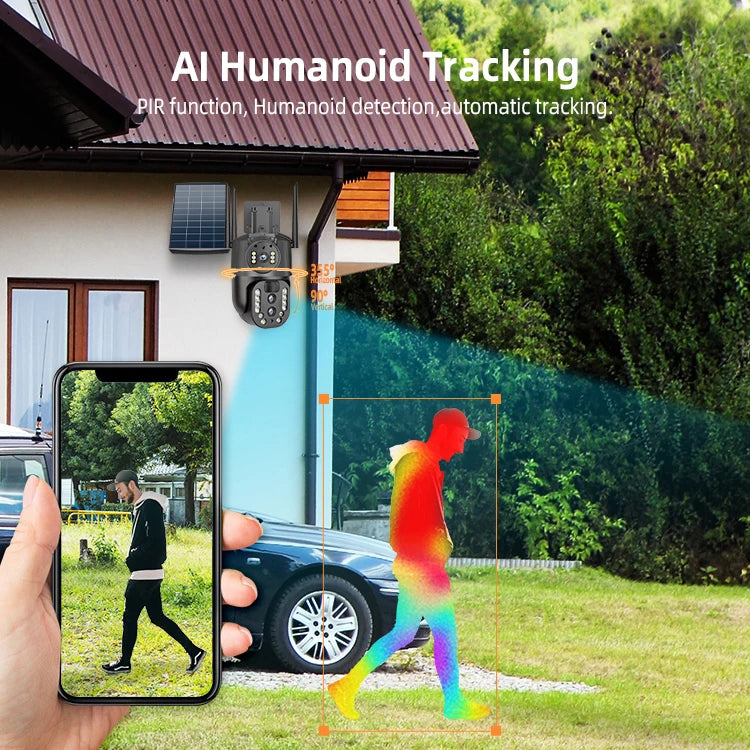 18000mAh Solar Panel 4G Outdoor Security Camera 3MP*3 Lens 10X Zoom Two-Way Audio Cloud Storage 8W CMOS Sensor Wide Night Vision