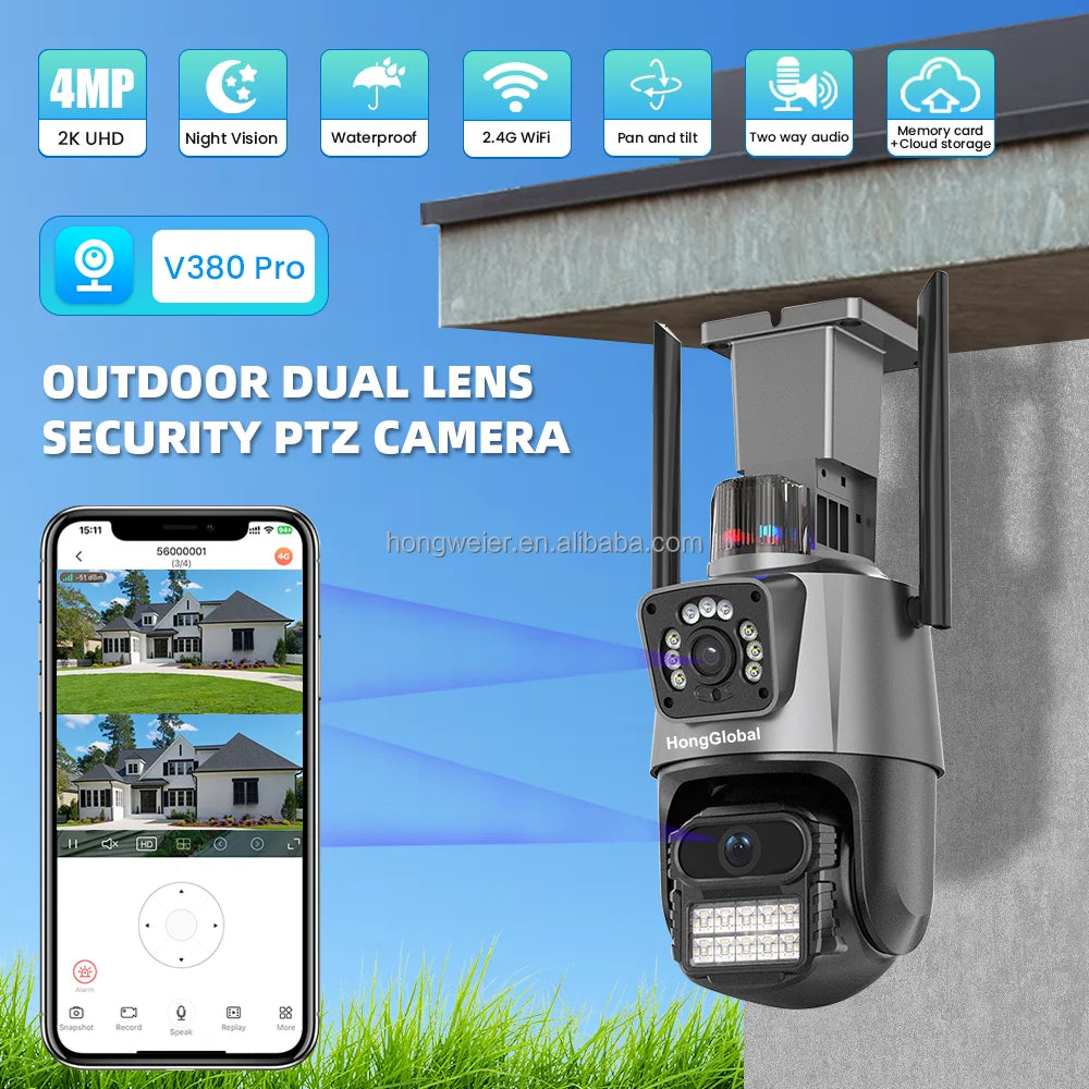 HongGlobal 4MP Smart Wireless 360 Degree IP Surveillance Video Camera V380 Pro Dual Lens WiFi CCTV Network Home Security Camera