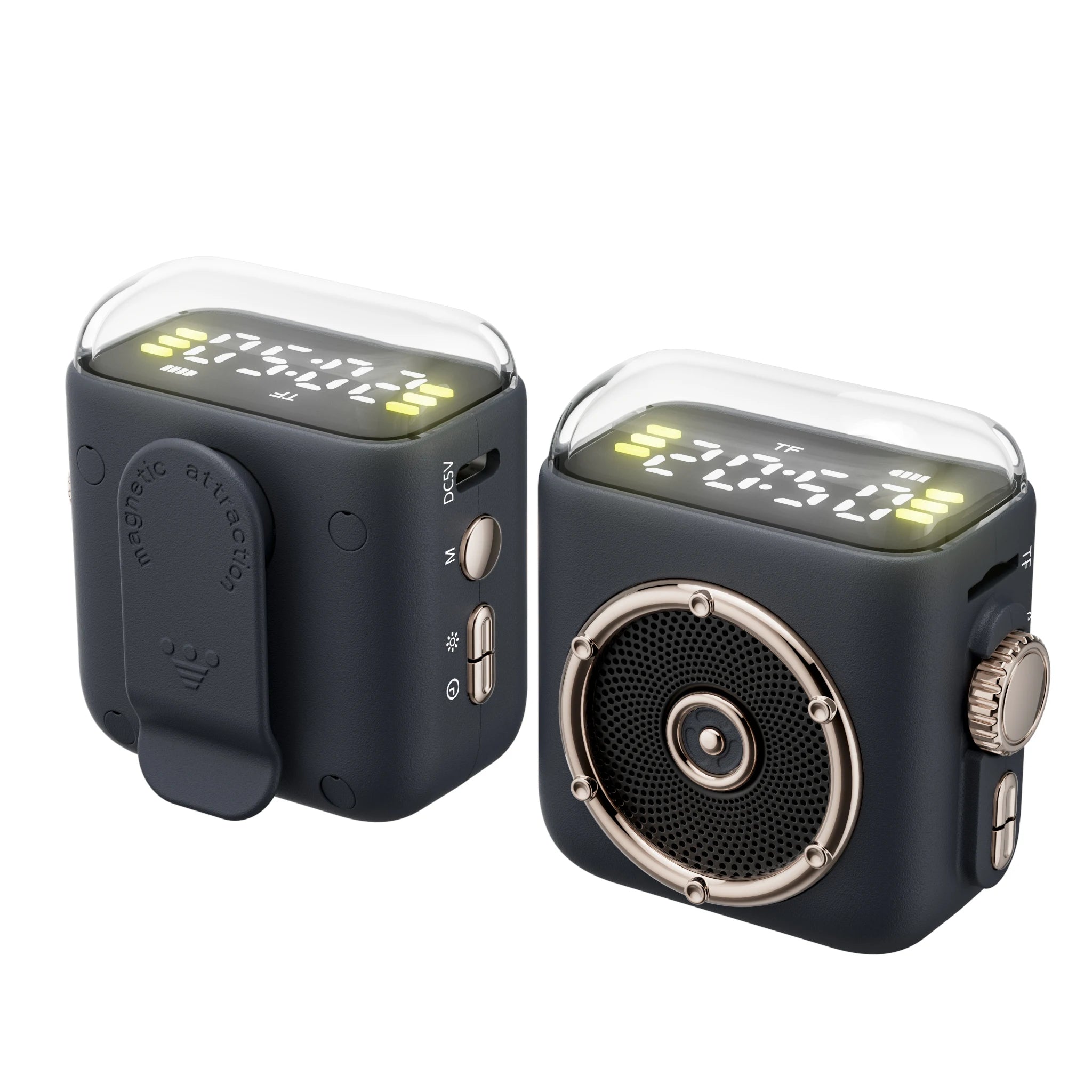 Gadgets 2025 New Arrival Back Clip Magnetic Stylish BT Speaker Multifunctional With Night Light Time Show Music Speaker for Gift