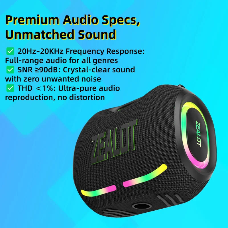 ZEALOT ZE01 120W Waterproof Outdoor RGB LED Battery-Powered for Speaker with AUX Input