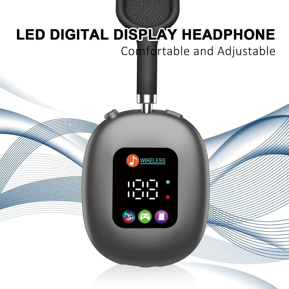 MAX600  New Wireless Over-Ear Bt Headphones with RGB Digital Display Screen Earphones and TF Card Gaming TWS HIFI Music