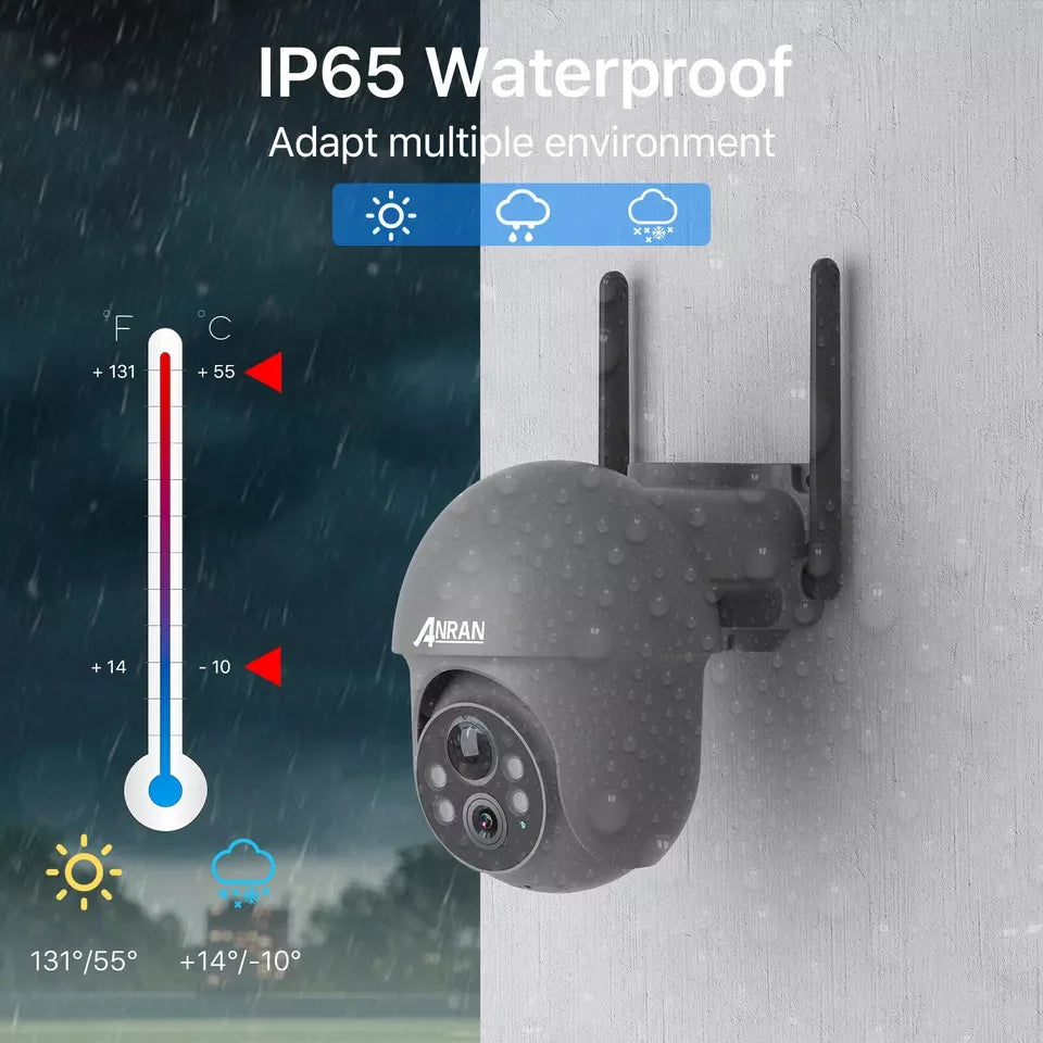 ANRAN 2K Wireless Solar Camera Outdoor,Home Security Camera WiFi,PTZ 360° View,PIR Human Detection,IP65 Waterproof,2 Way Audio