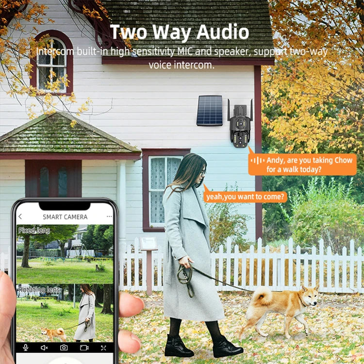 18000mAh Solar Panel 4G Outdoor Security Camera 3MP*3 Lens 10X Zoom Two-Way Audio Cloud Storage 8W CMOS Sensor Wide Night Vision