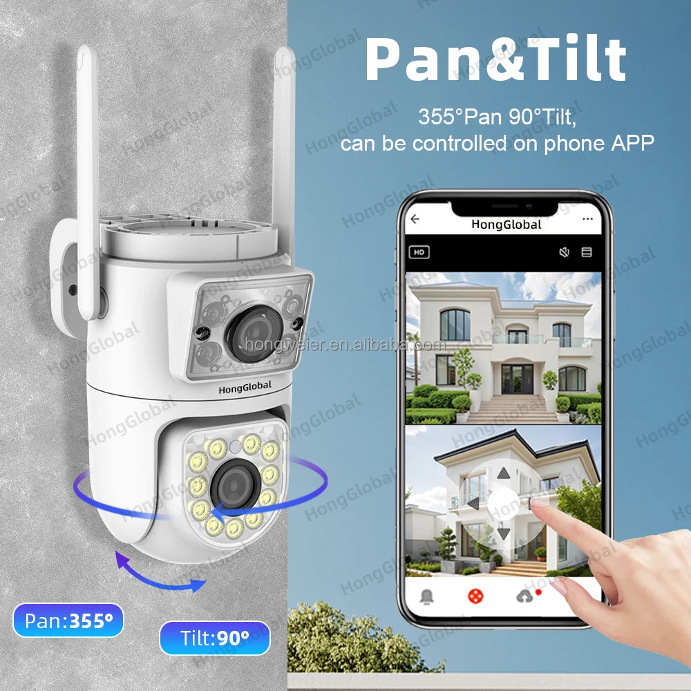 HongGlobal 8MP Smart 360 Degree PTZ IP Camera Tuya Dual Lens 4K 2.4G 5G WiFi Home Security Wireless Network CCTV Surveil Camera