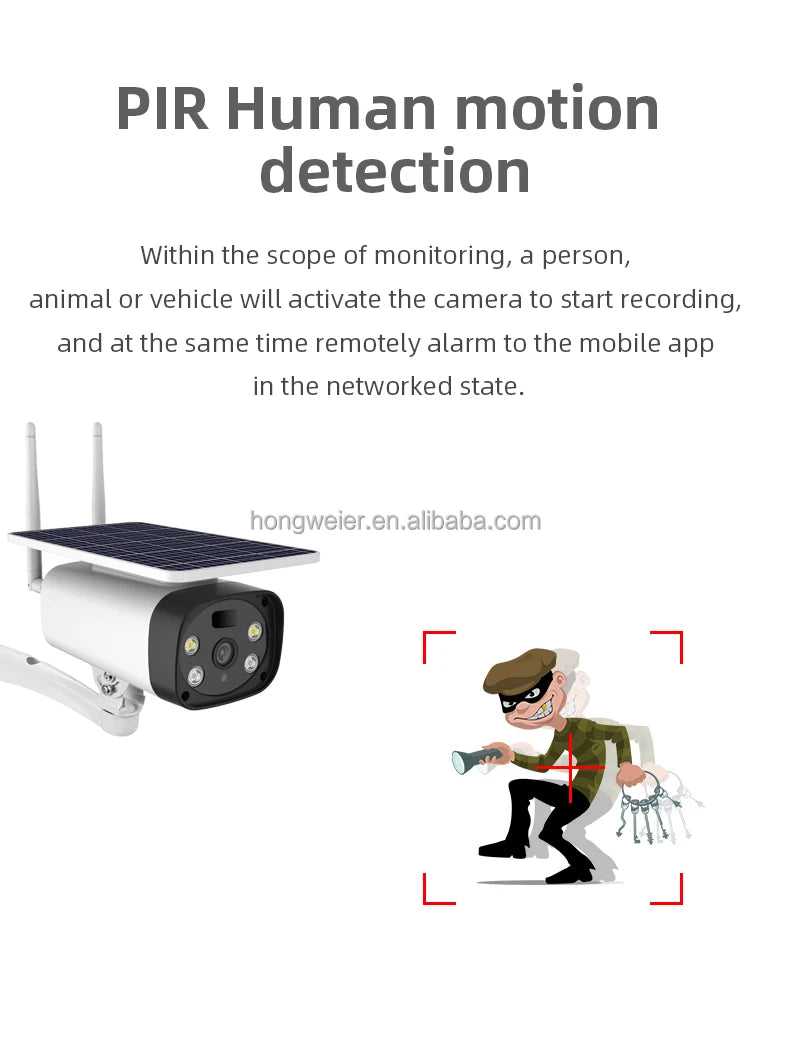 HongGlobal 3MP IP 4G LTE Solar Powered Outdoor Wireless CCTV Surveil Camera ICAM+ 4G Sim Card Solar Panel Home Security Camera