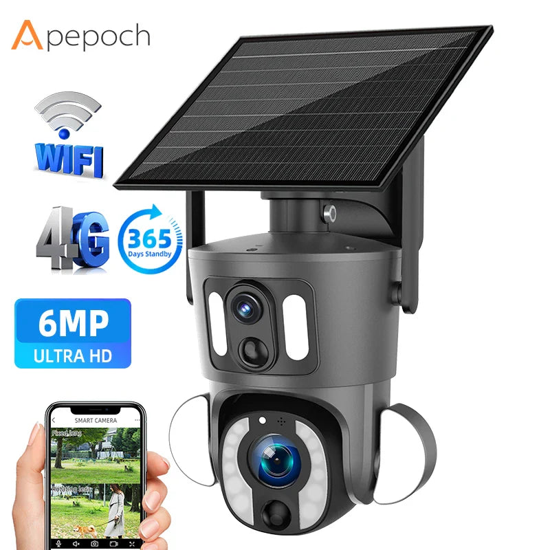 6MP Ubox 4G Dual Lens 10X Optical Zoom Solar Low Powered Cctv Camera Home Security Surveillance& Ip Cameras Connected to Mobile