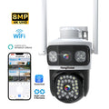 HongGlobal 8MP 3 Screen Outdoor 360 Surveil Camera Eseecloud 4K Video Dual Lens WiFi Network Home Security CCTV Wireless Camera