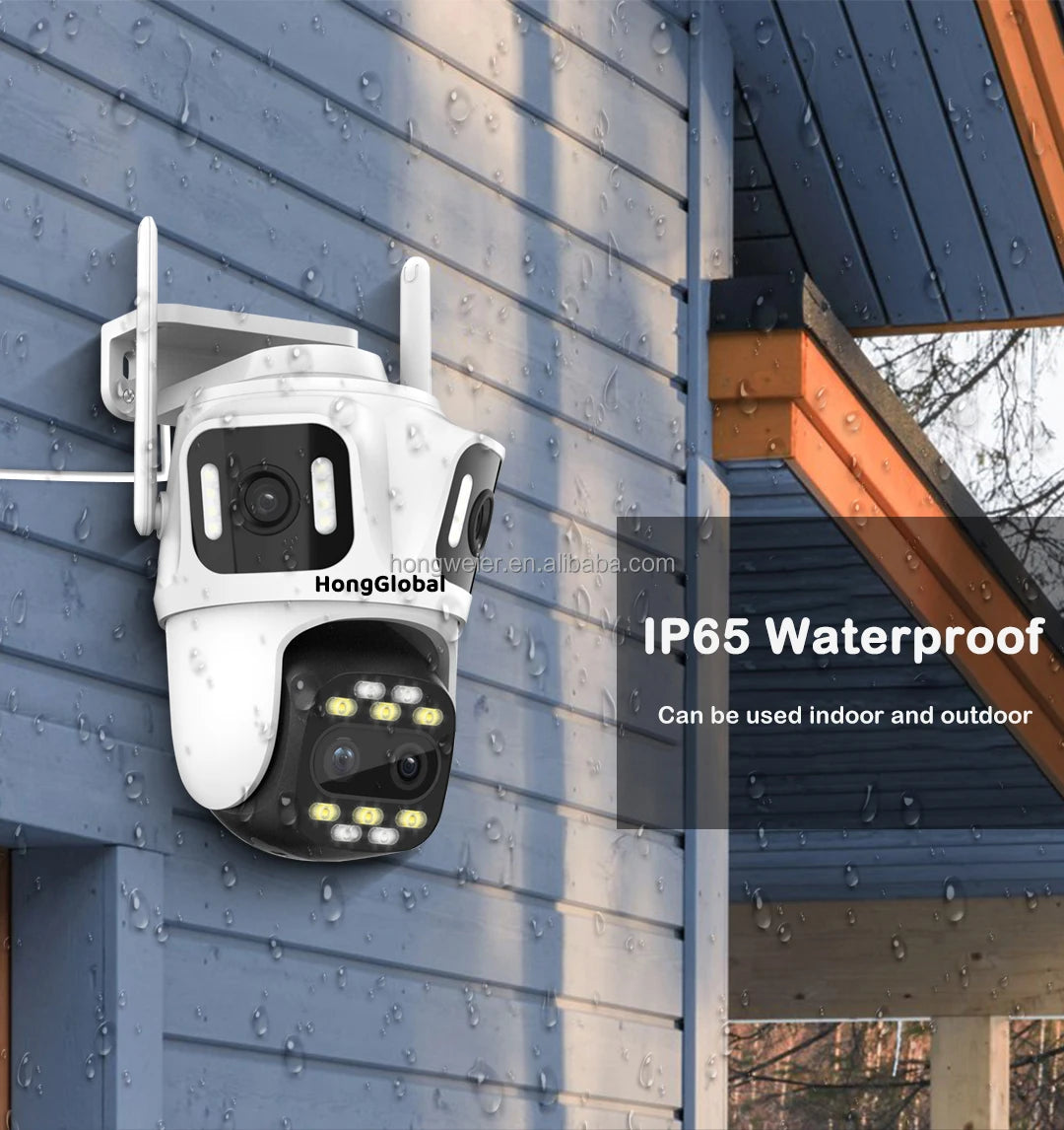 HongGlobal 12MP 360 Degree Outdoor PTZ Wireless Camera ICSee Four Lenses 8X Zoom WiFi Surveil CCTV Network Home Security Camera