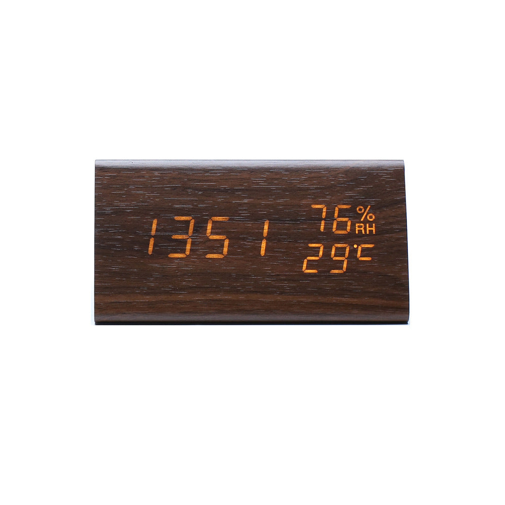 Electronic Alarm Clock Multifunctional Digital Display Temperature And Humidity Time Wood null