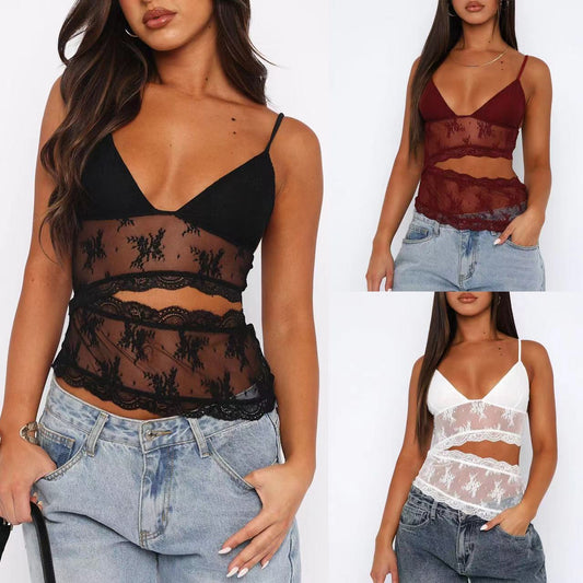 Lace Stitched Backless Small Sling Women V Neck Tank Top Underwear Vest Candy Color Bralette Clothes null