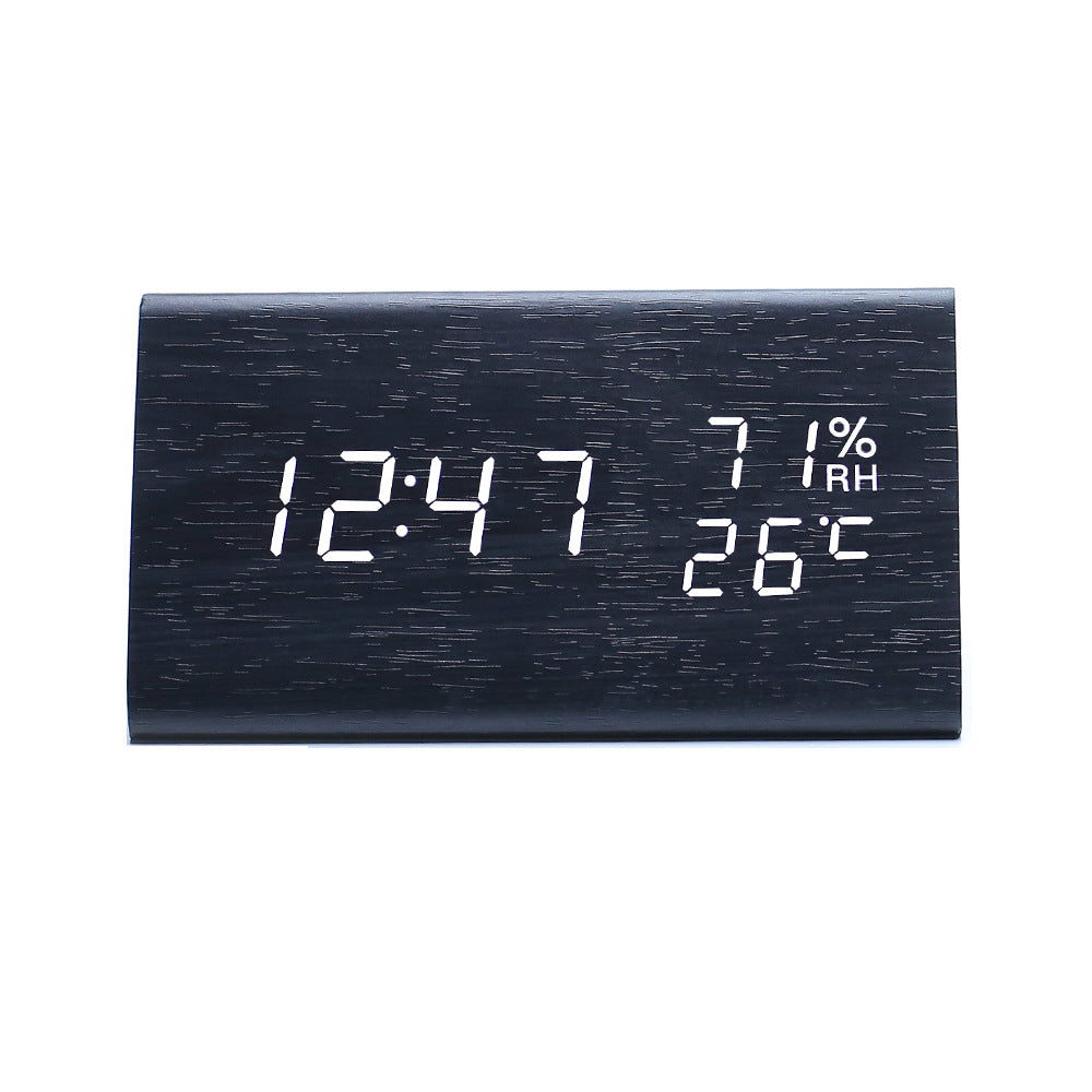 Electronic Alarm Clock Multifunctional Digital Display Temperature And Humidity Time Wood null