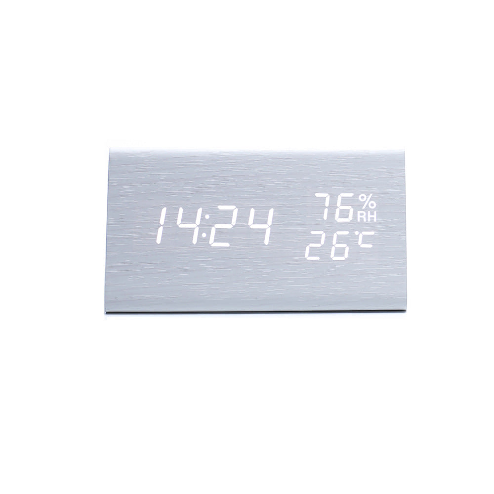 Electronic Alarm Clock Multifunctional Digital Display Temperature And Humidity Time Wood null