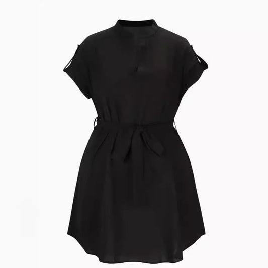 V-neck Short Sleeve Dress With Belt Summer Fashion Bowknot Dresses For Women Clothing null