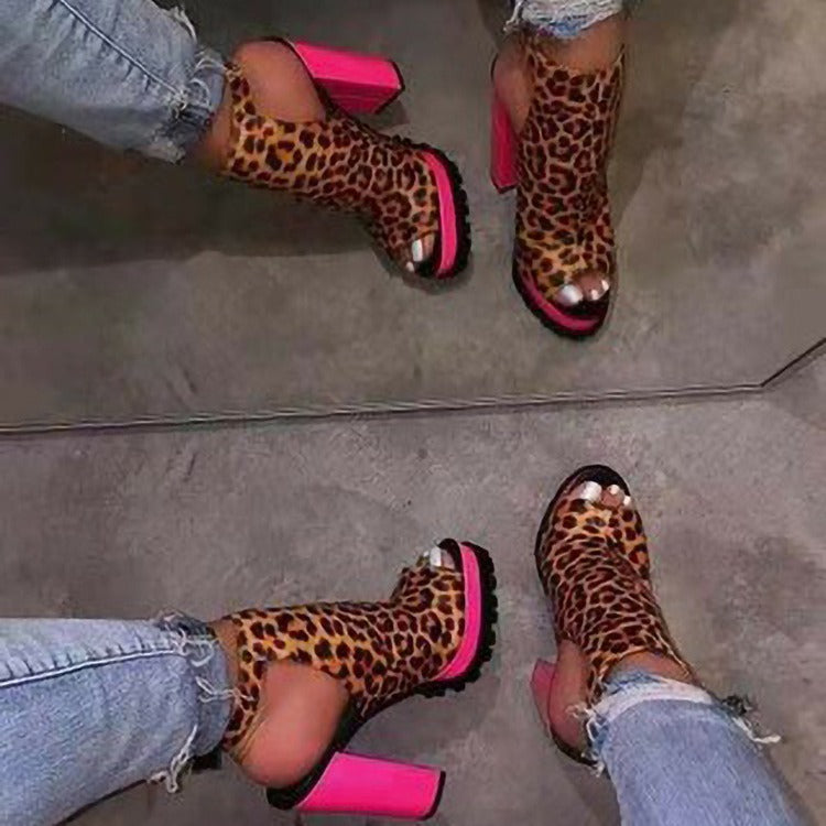 Fashion Leopard Fish Mouth Super High Heel Sandals null