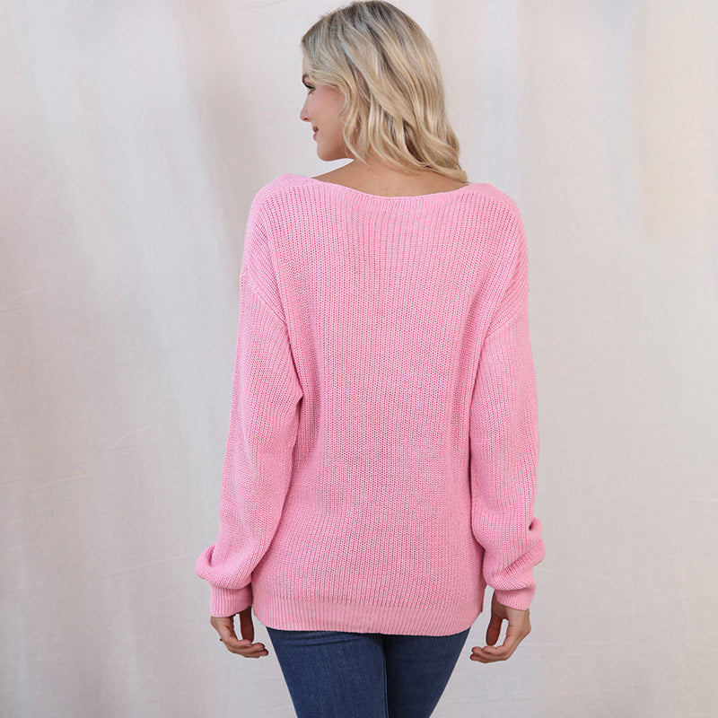 Threaded Long Sleeve Women's Sweater Autumn Slim Fit Pullover Simple Style Top null